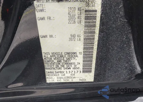 2013 Nissan Altima 2.5 Sv z USA, uszkodzony, nr VIN 1N4AL3AP8DC137173